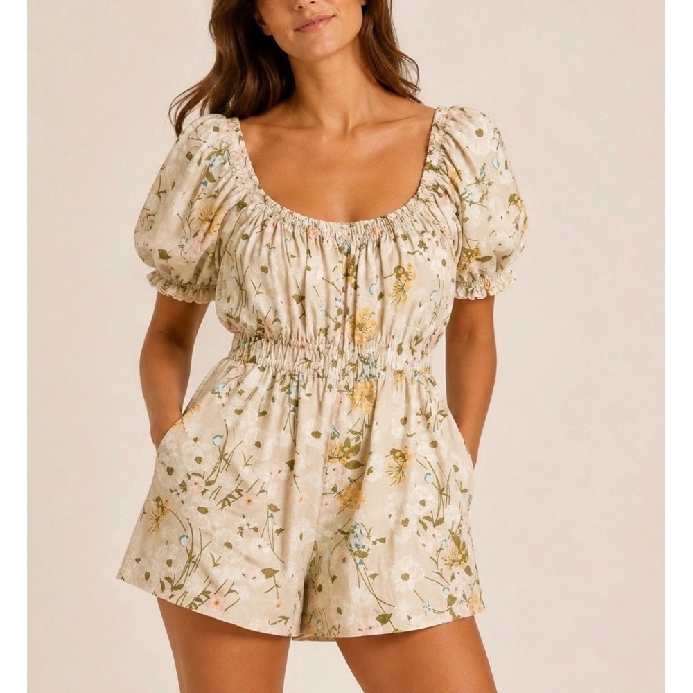 Spartina 449 Audrey Linen Romper in Babbies Store Poppies Print Sz XL
